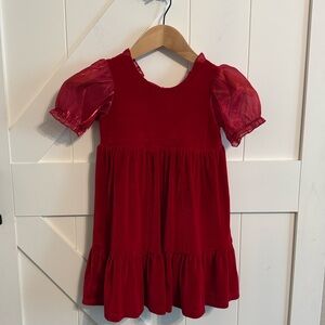 Isobella & Chloe Girls Size 6 Red Faux Velvet Puff Sleeve Dress Bow